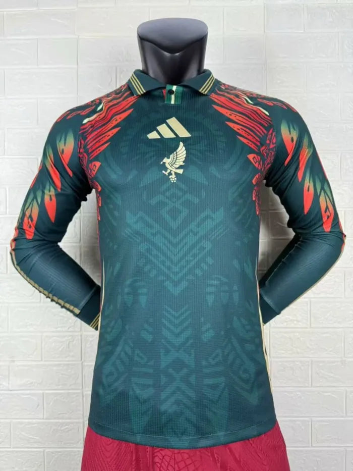 Mexico Gold Man Long Sleeve Player Version Jersey 2025/2026 Red Green
