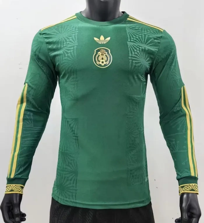 Mexico Gold Man Player Long Sleeve Jersey 2025/2026 Green